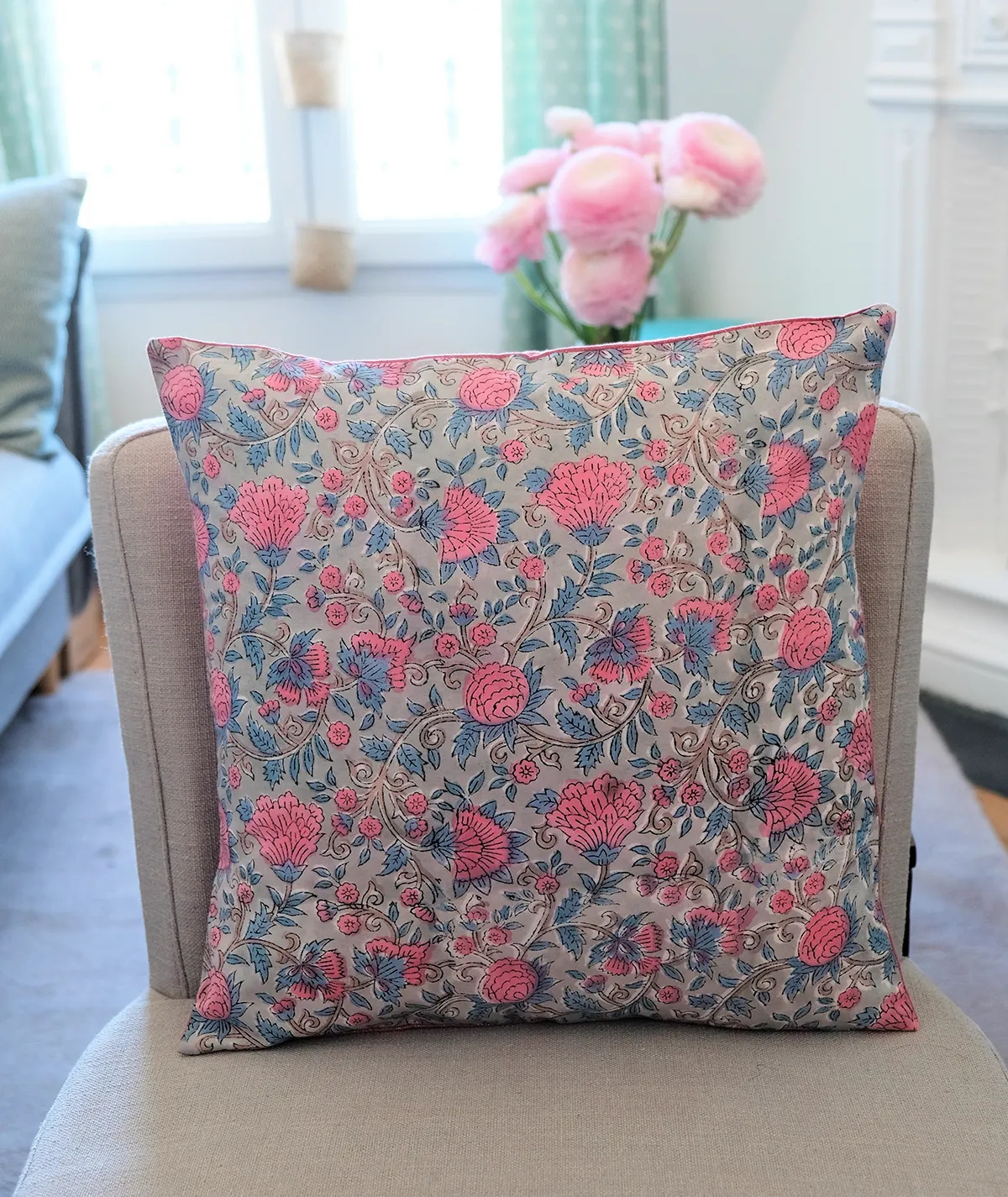 Housse de coussin Meera en coton blockprint