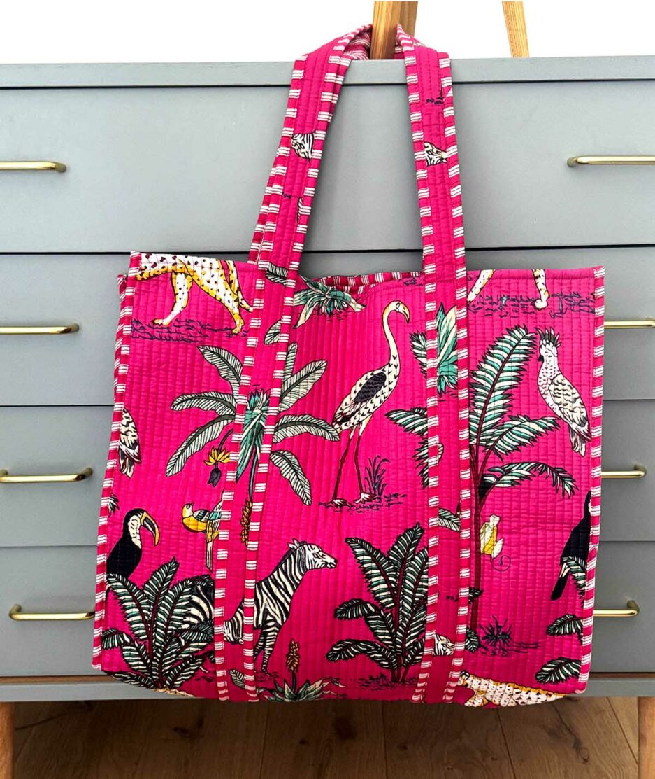 Sac de plage jungle rose